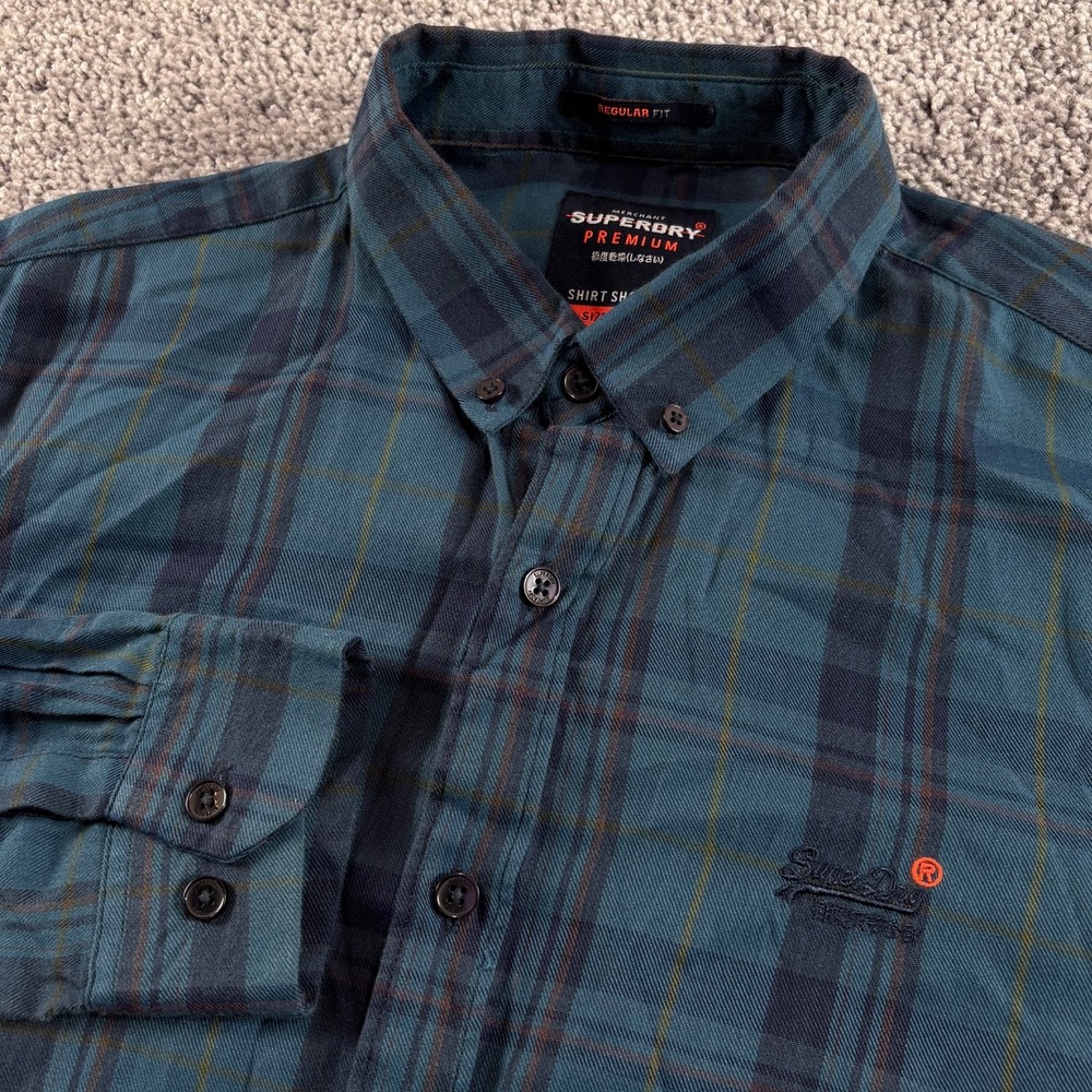 Superdry Premium Shirt Mens L Blue Plaid Flannel Button Down Lumberjack
